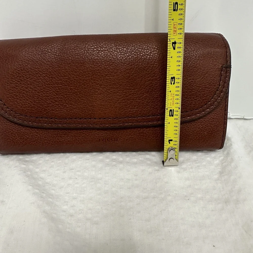 Brown Fossil Cleo Clutch Wallet - Genuine Cow Hide Leather Coin purse Pebbled 8